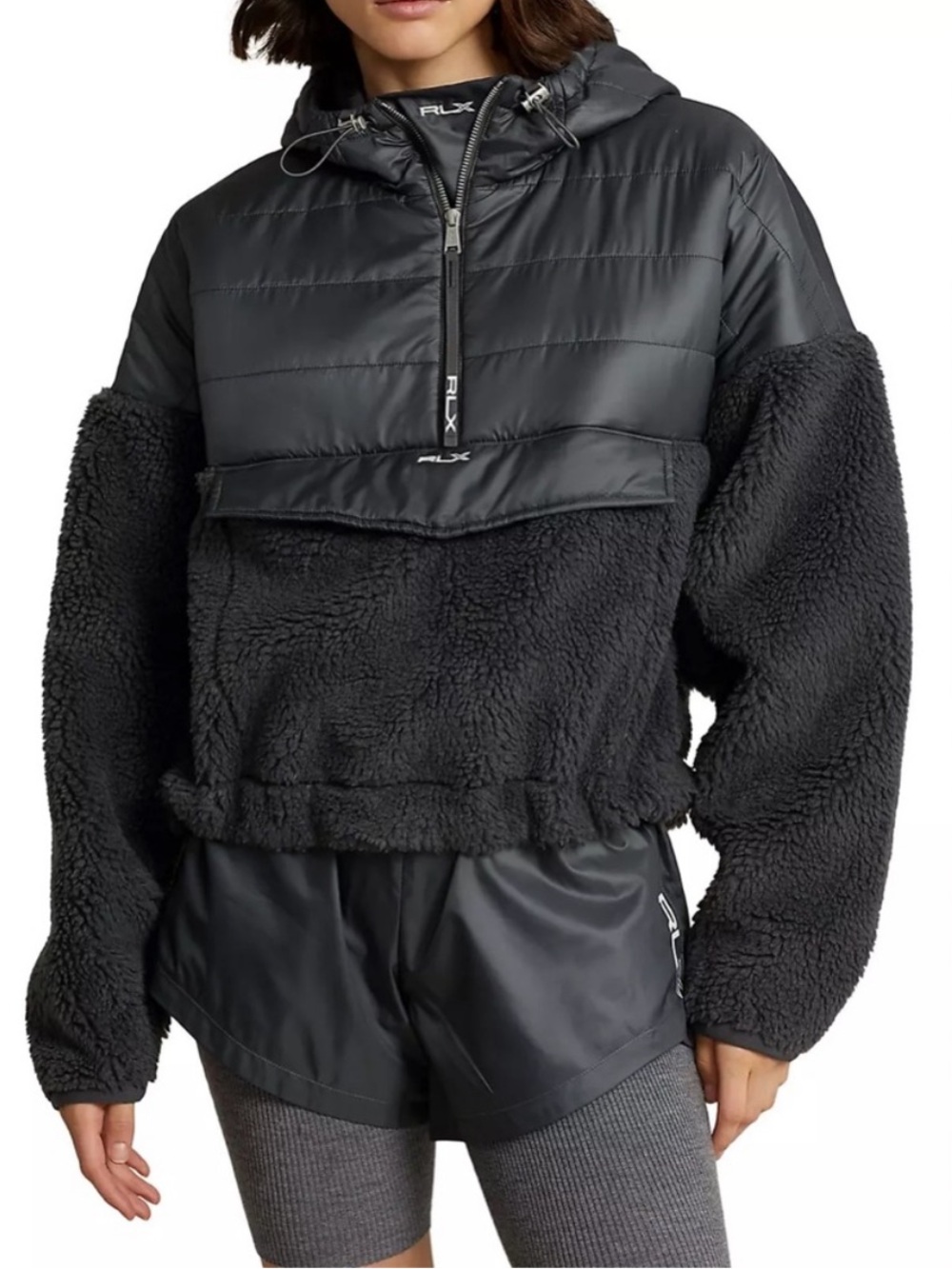 NWT Ralph Lauren RLX Black Quilted & Sherpa Half-Zip Jacket
